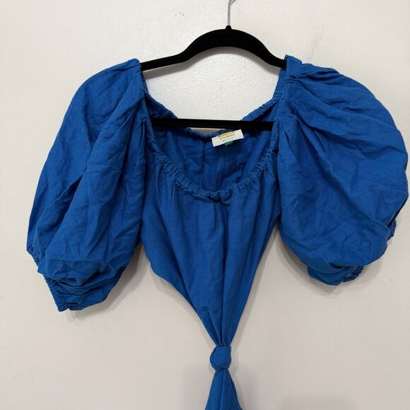 Farm Rio Knotted Cut Out Linen Blend Midi Dress Blue Women's Size XS - Picture 6 of 12